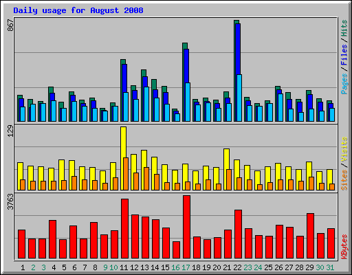 Daily usage for August 2008