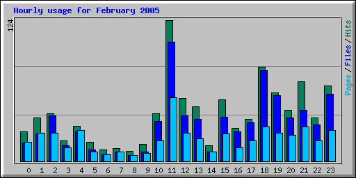 Hourly usage for February 2005