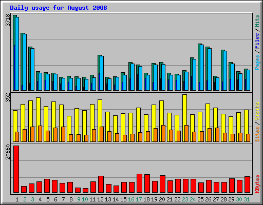 Daily usage for August 2008